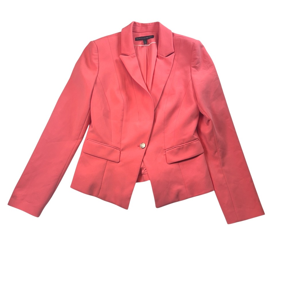 White House Black Market Blazer Size 6 Salmon Pink Gold Button Career Jacket